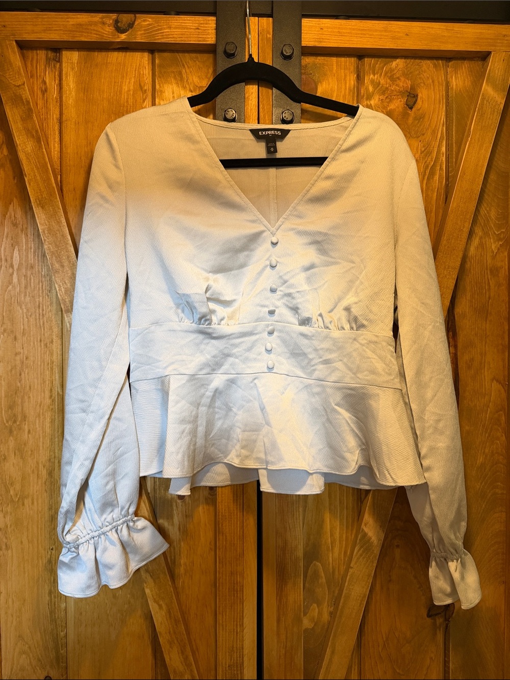 Express Cream Peplum Button-Front Blouse
